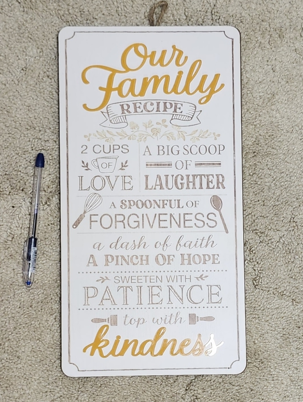 Our Family Recipe Wall Sign - White and Gold